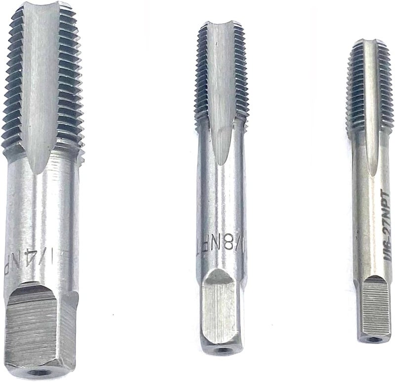 Smsucfuda 1/16",1/8",1/4" NPT Pipe Tap Set,3Pcs Carbon Steel Pipe Taps Cutting Tools Great for Various Mechanics DIY Thread Cutting and Cleaning - Image 1